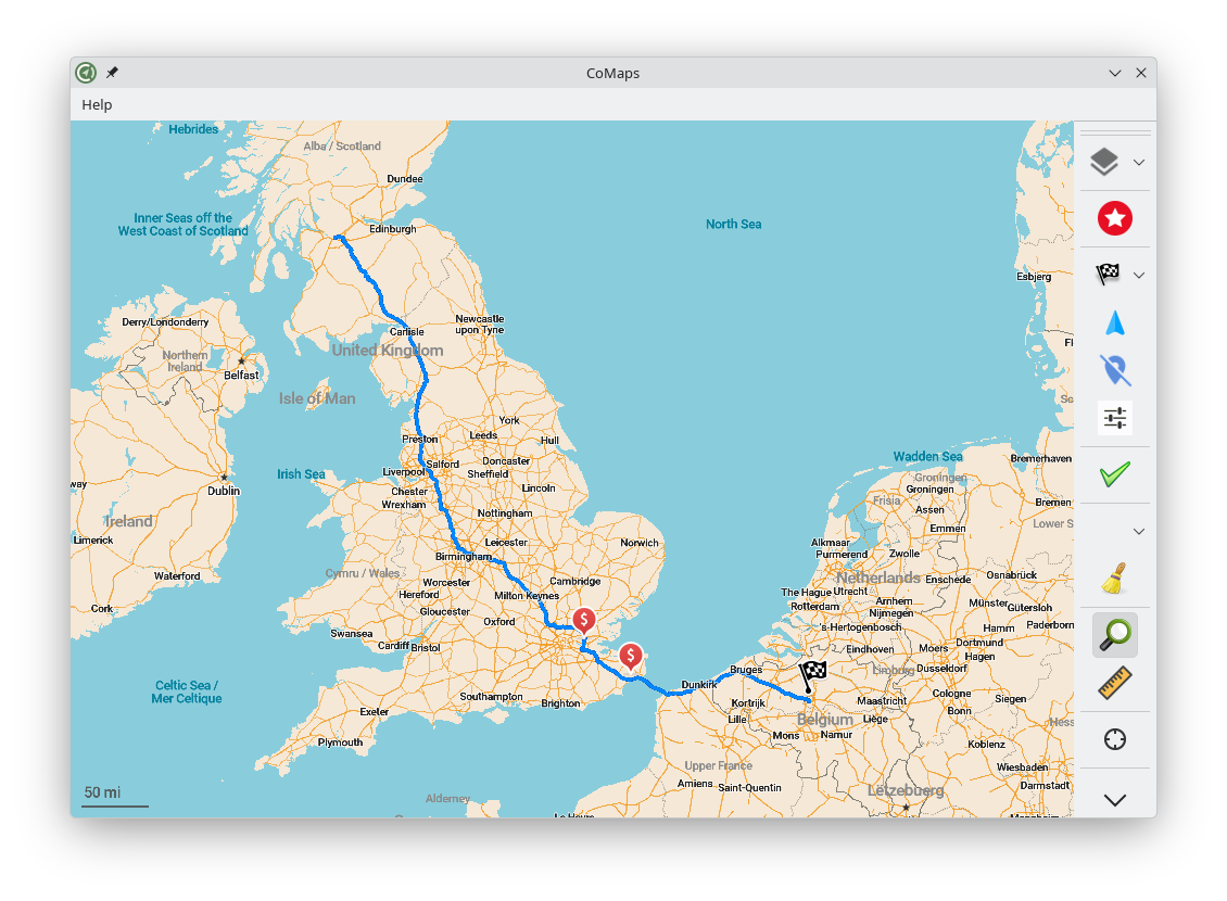 Route from Scotland to Belgium
