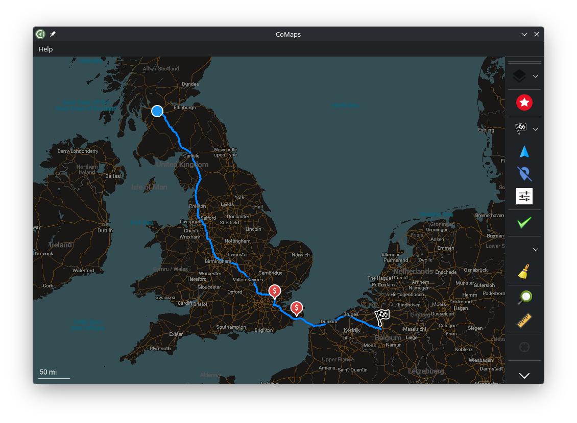 Route from Scotland to Belgium