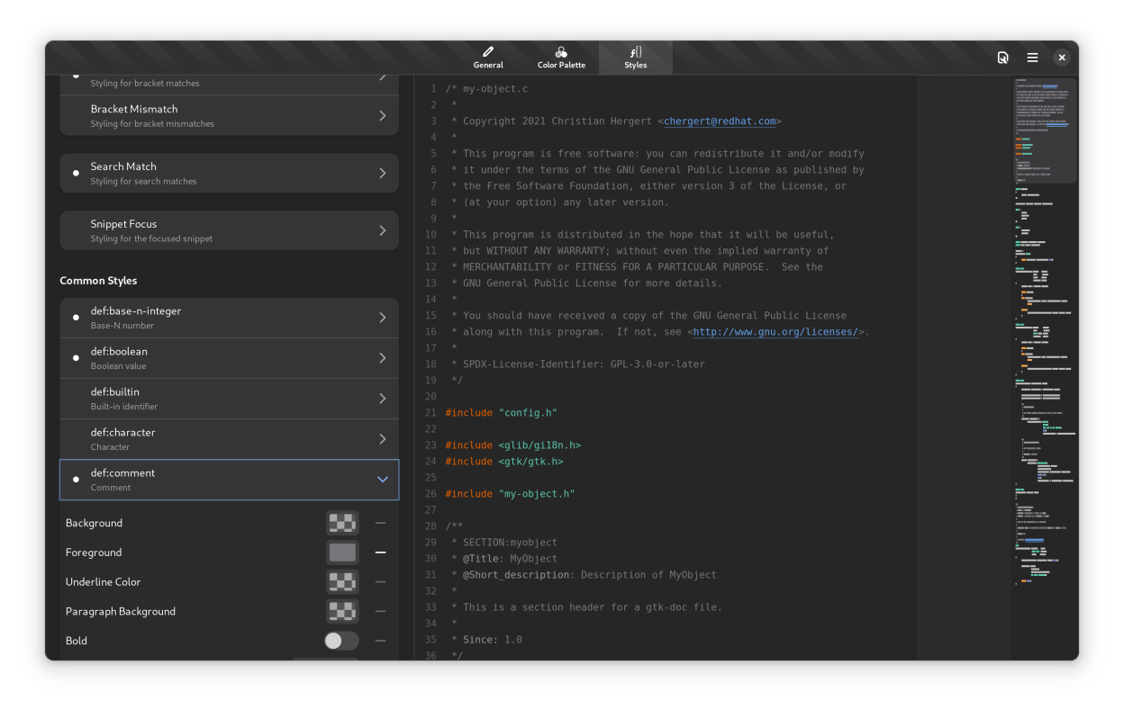 Editing a GtkSourceView style-scheme