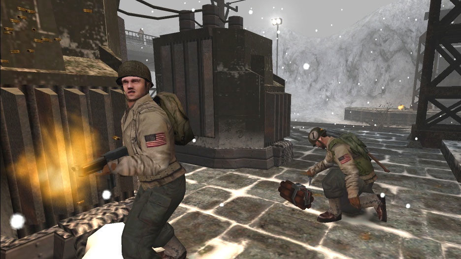 Allies soldiers trying to blow up a power generator