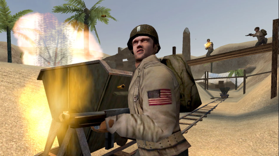 Allies soldiers attacking in sandy environment
