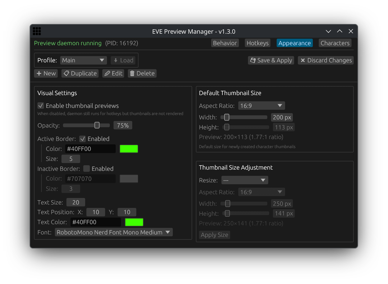 Appearance settings