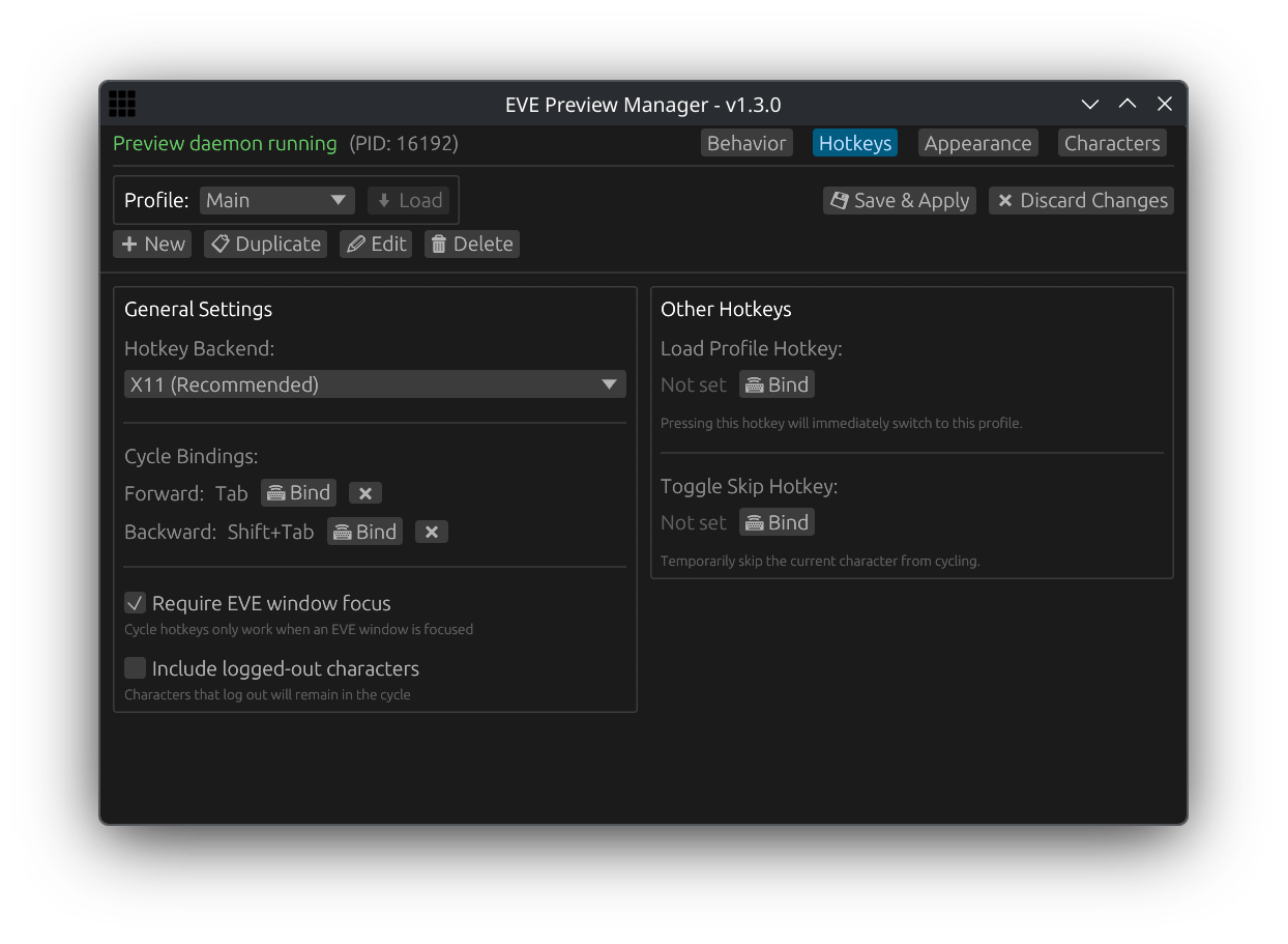 Hotkey settings