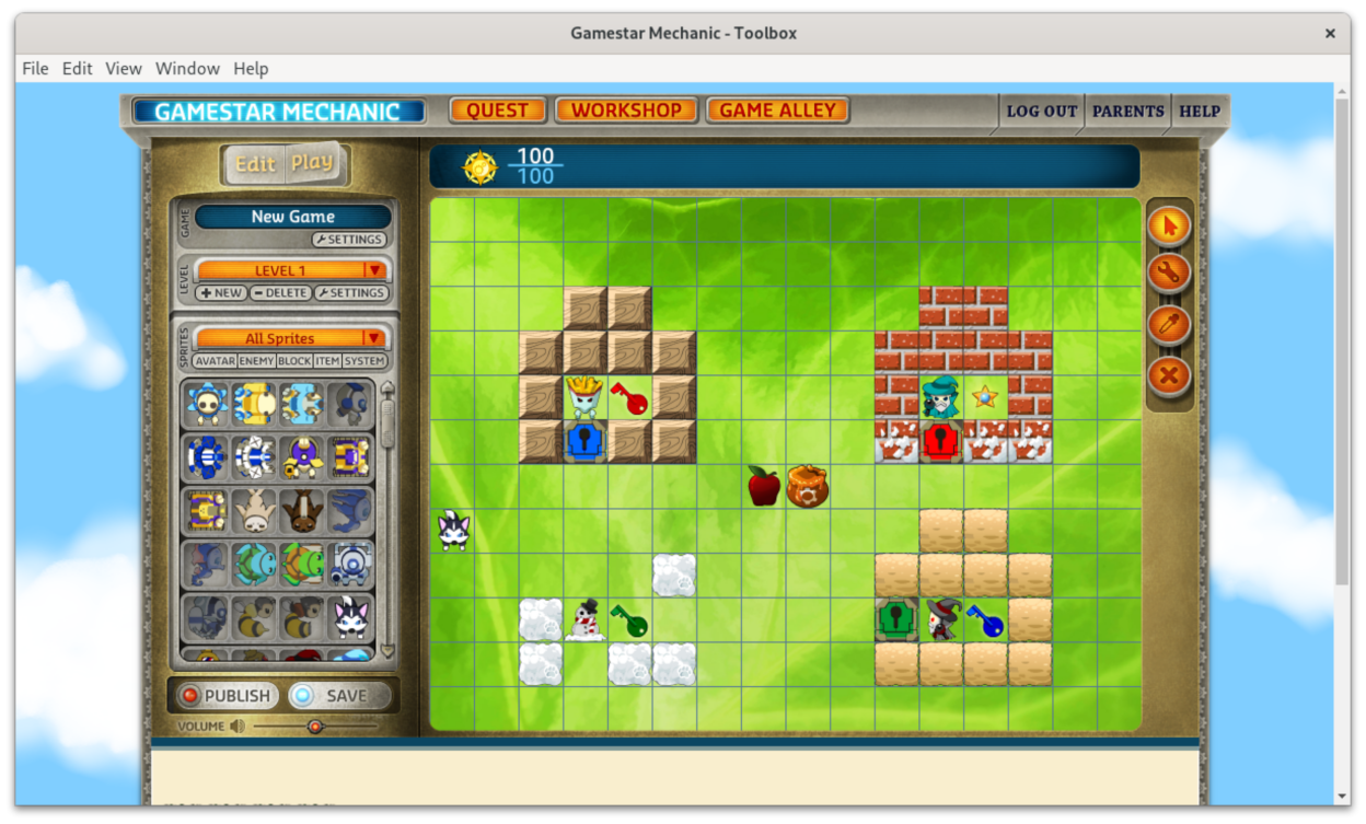 Make original games with a powerful, easy-to-use design tool and a library of hundreds of sprites