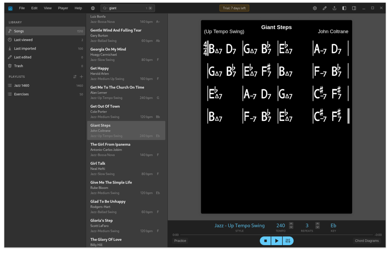 Main chord chart and playback view