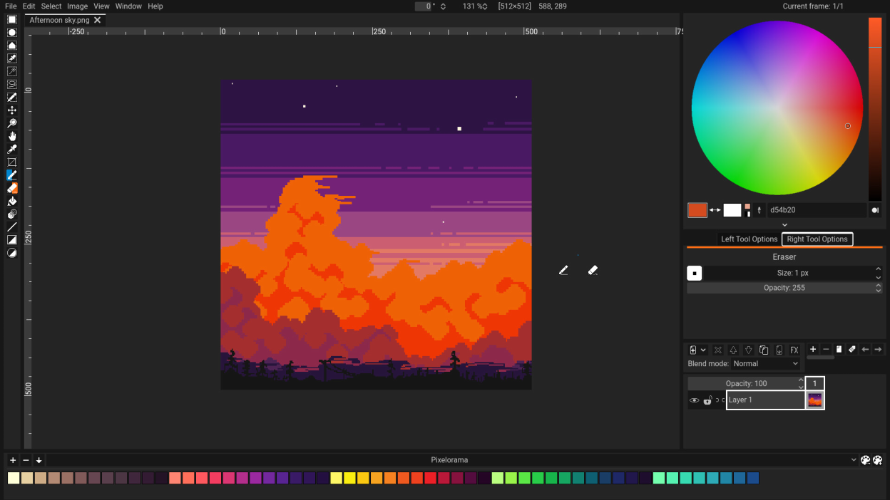 A screenshot of Pixelorama's User Interface