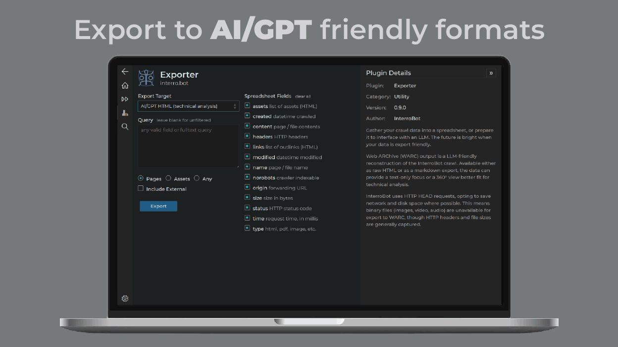 InterroBot integrates with AI via data export or MCP.