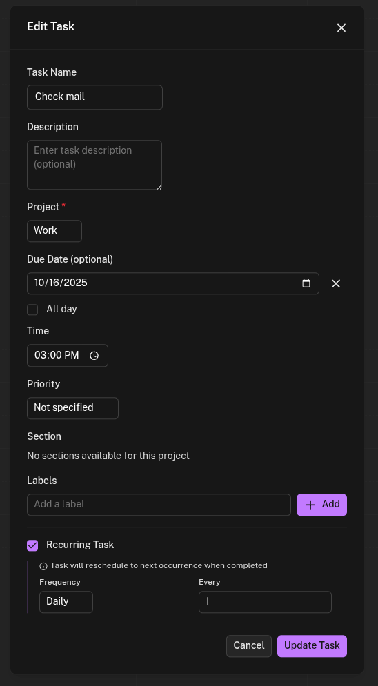 Creating or Editing a task