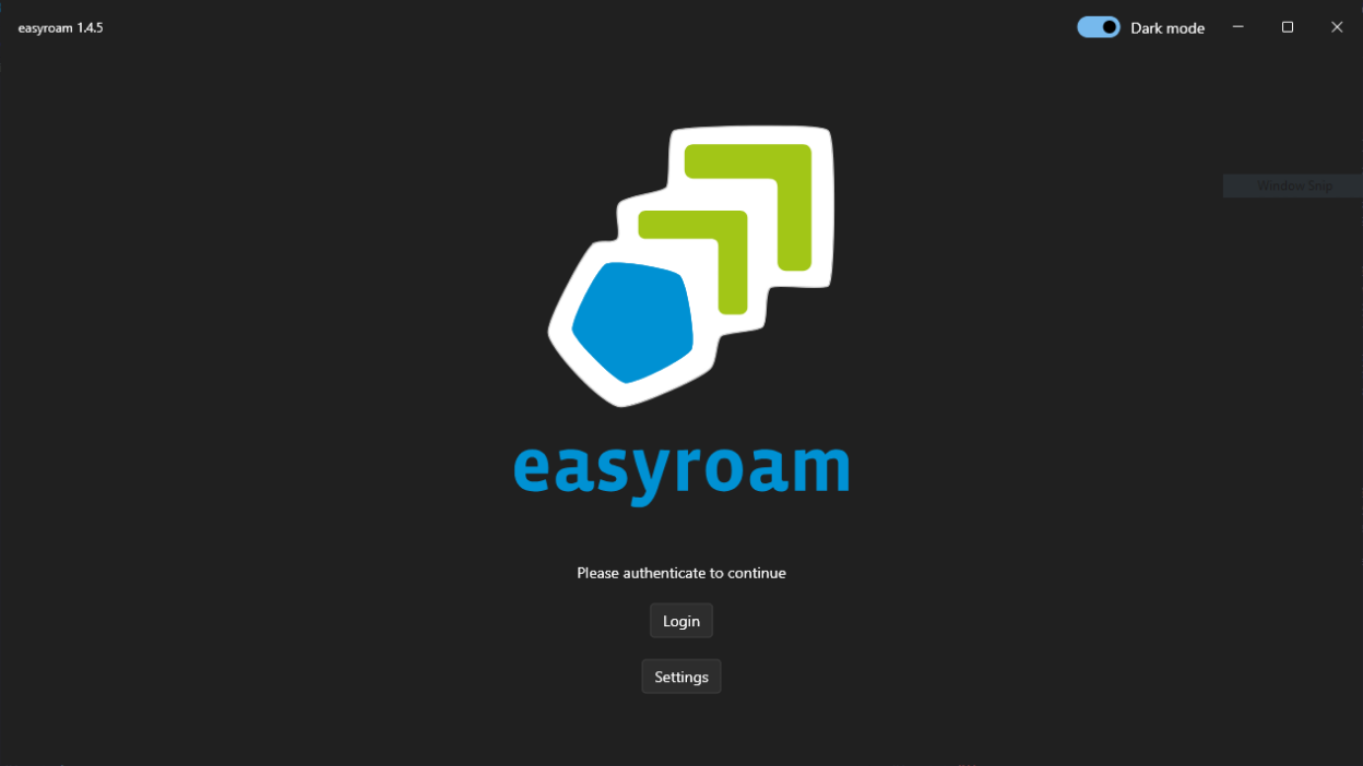 easyroam desktop login screen