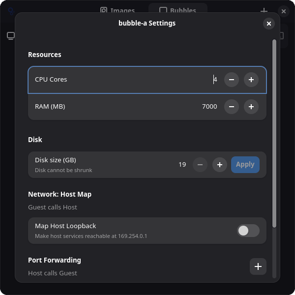 Bubble settings dialog
