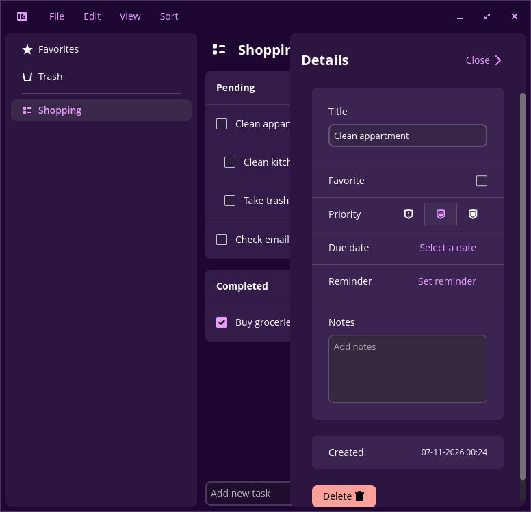 Task details