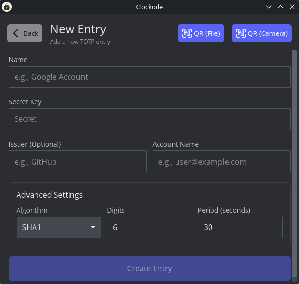 New Entry Page (Dark)