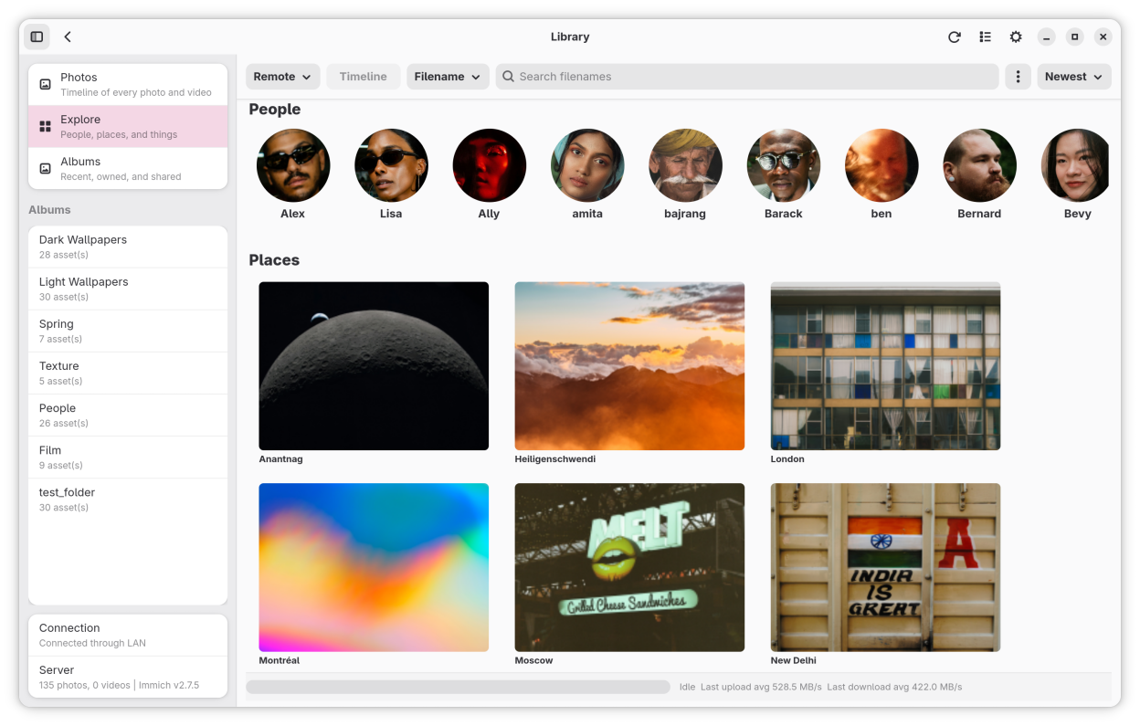 Explore page showing People, Places, and Things