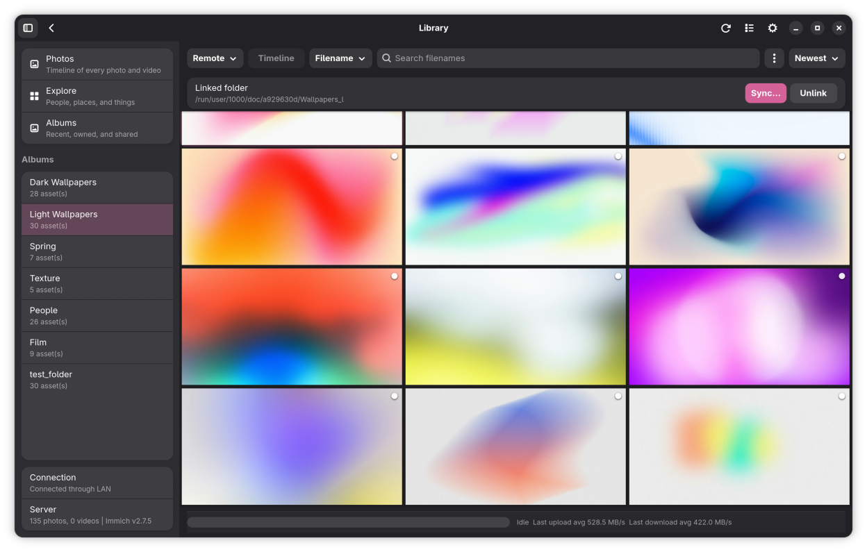 Selected album view in dark mode