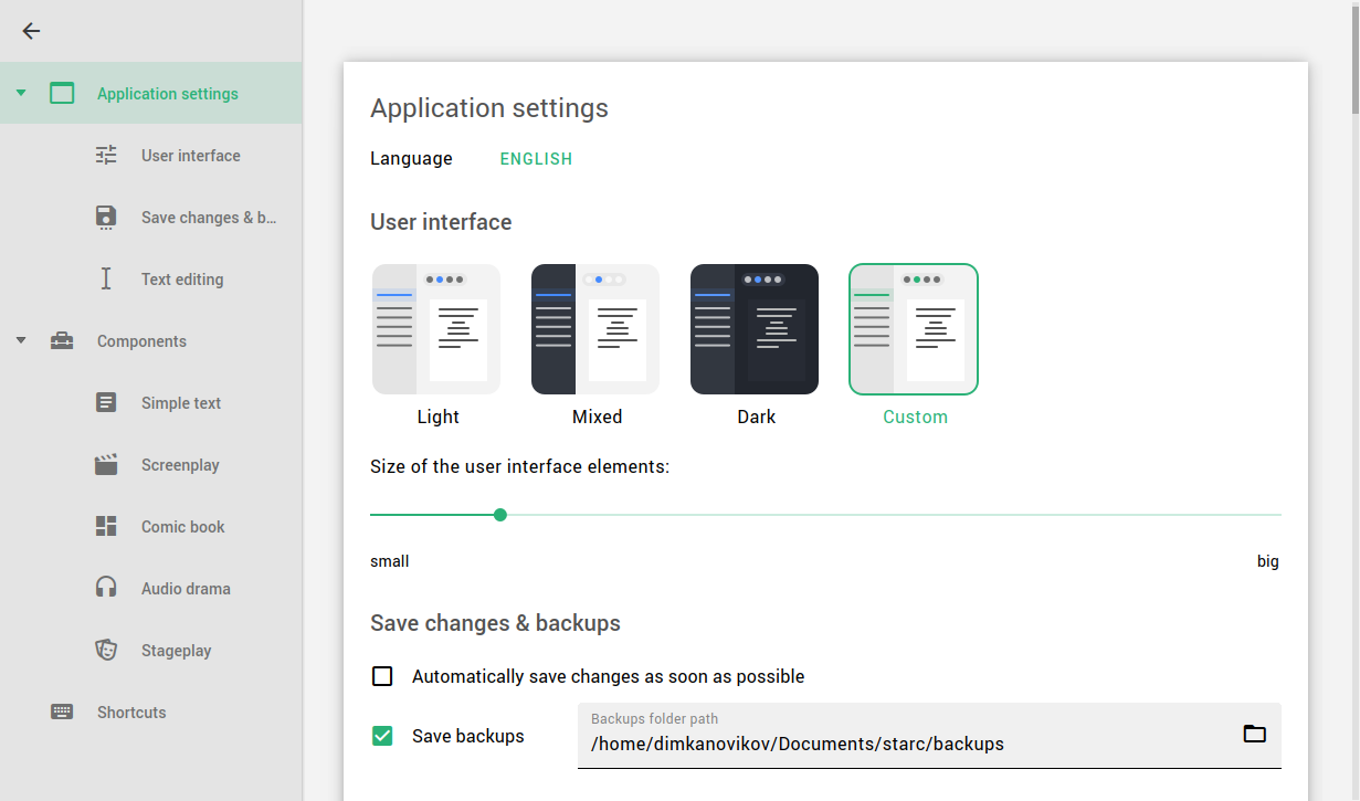Application settings