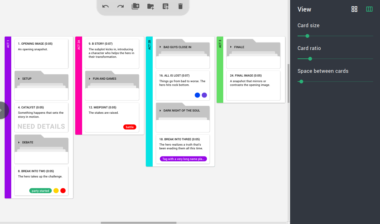 Screenplay index cards module
