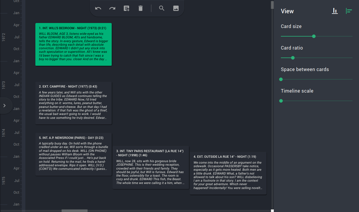 Screenplay timeline module
