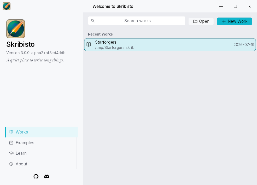 The launcher, listing recent projects and bundled examples