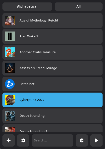 Main window: List interface mode