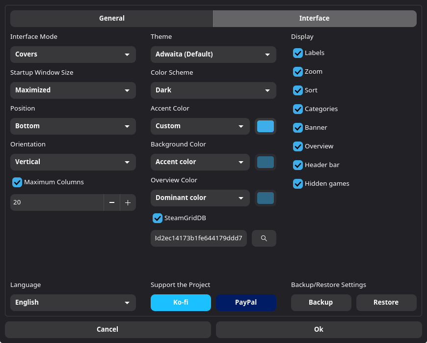 Settings: Interface