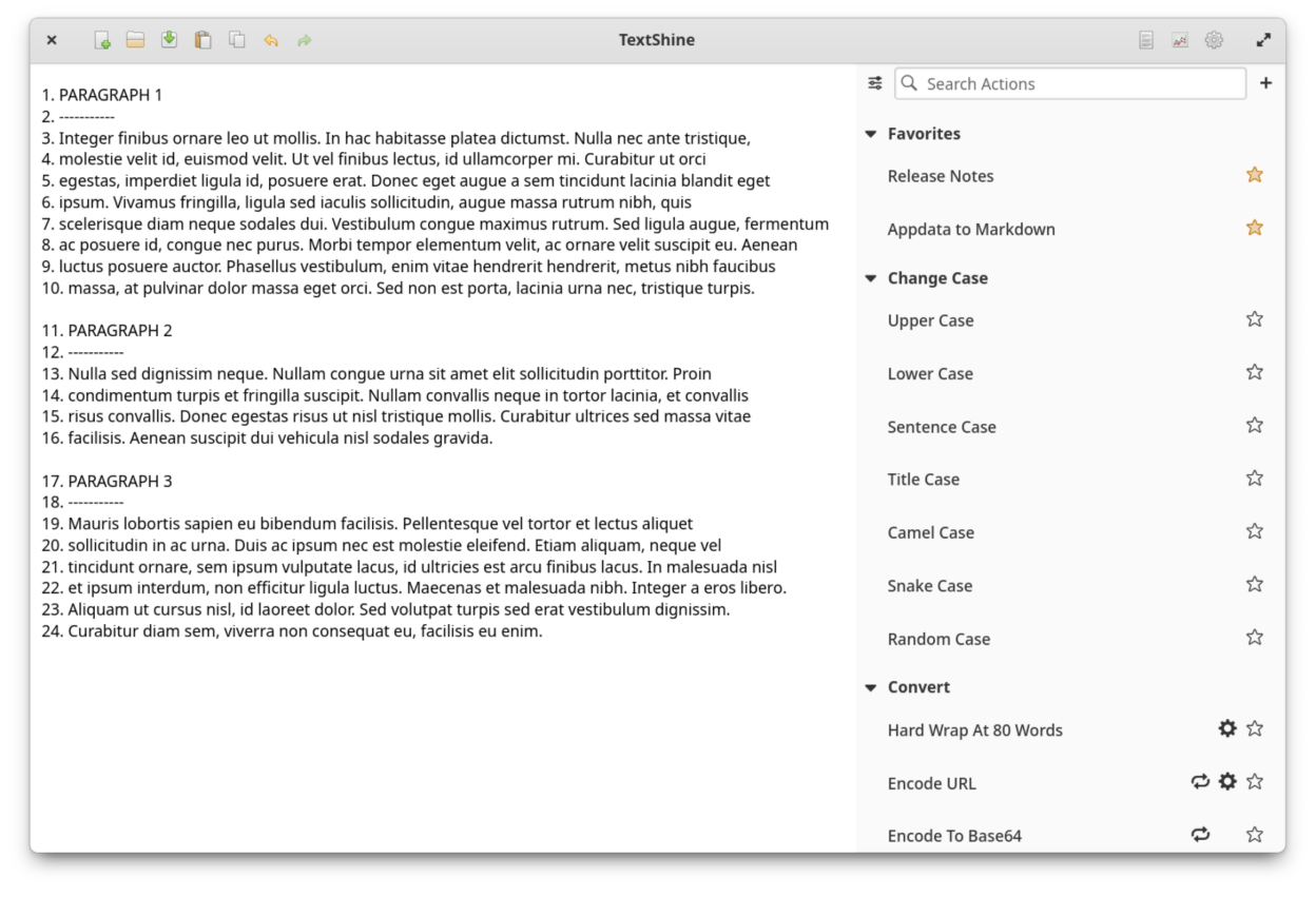 Main interface with text and text actions