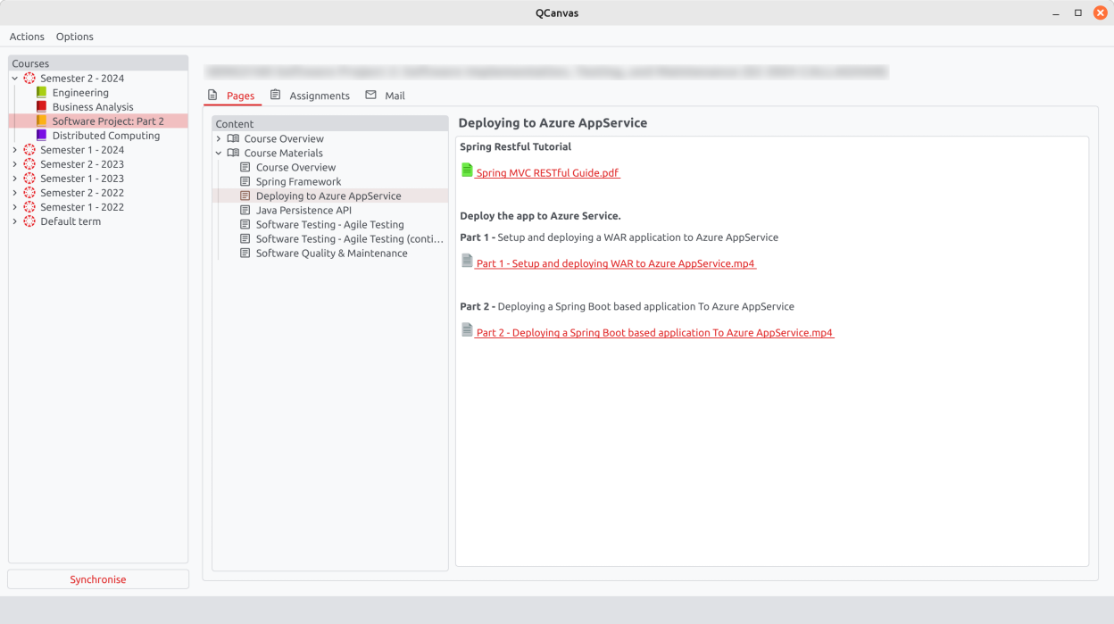View your course pages. Click on files to download and open them. They can optionally be downloaded automatically