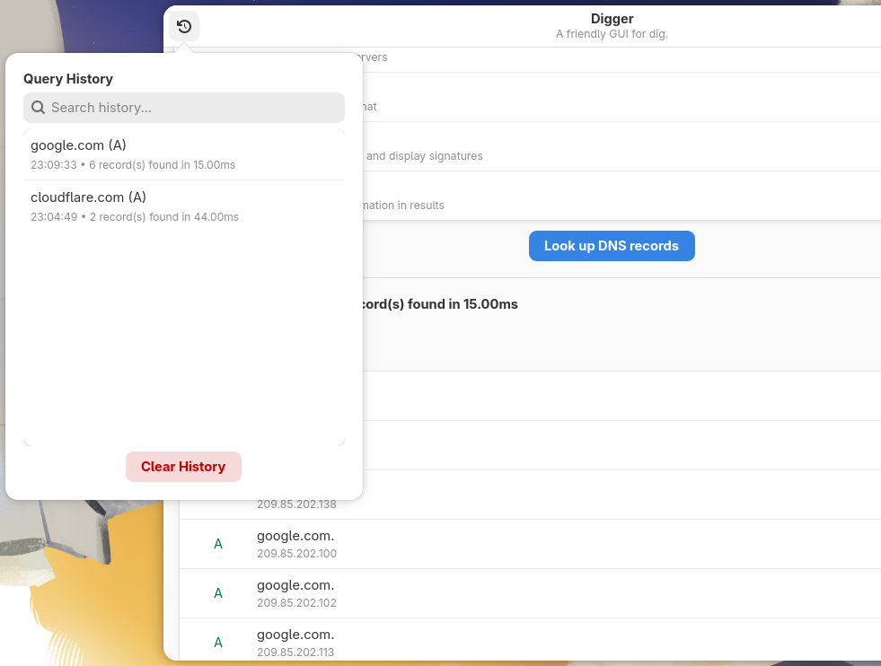 Query history and search