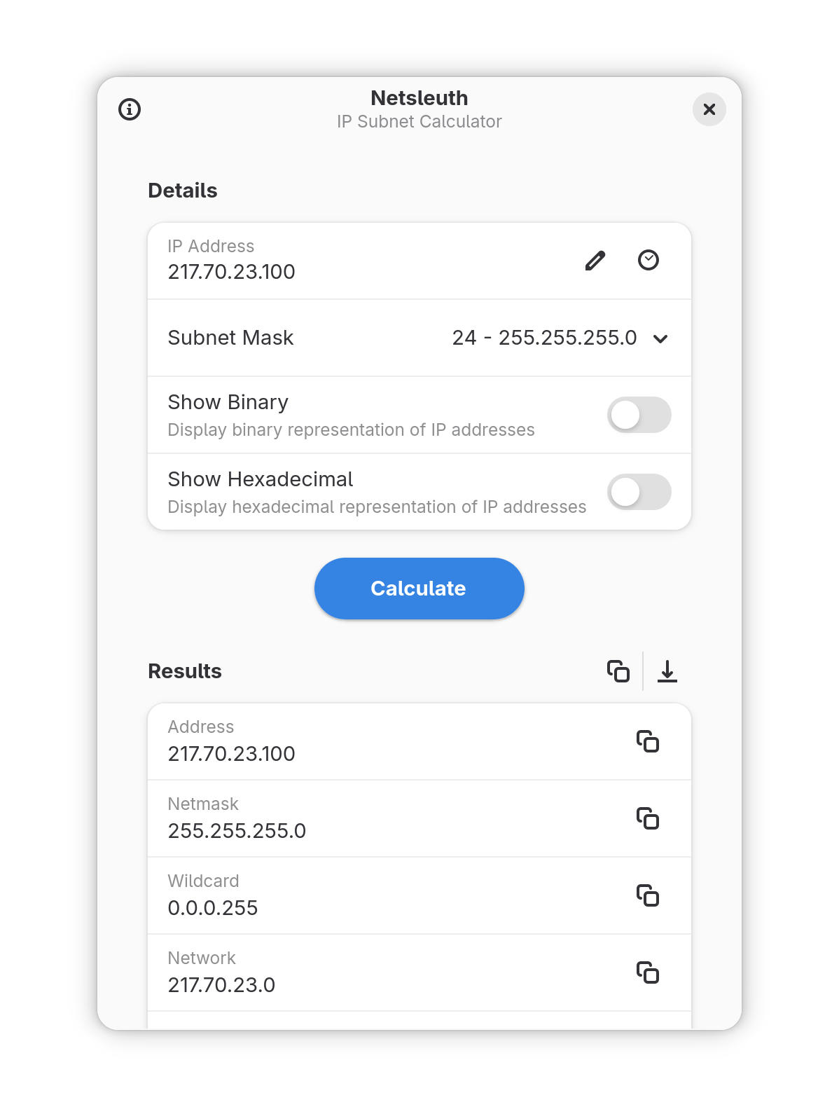 Calculation options
