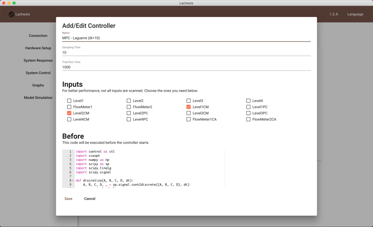 Control code written in Python