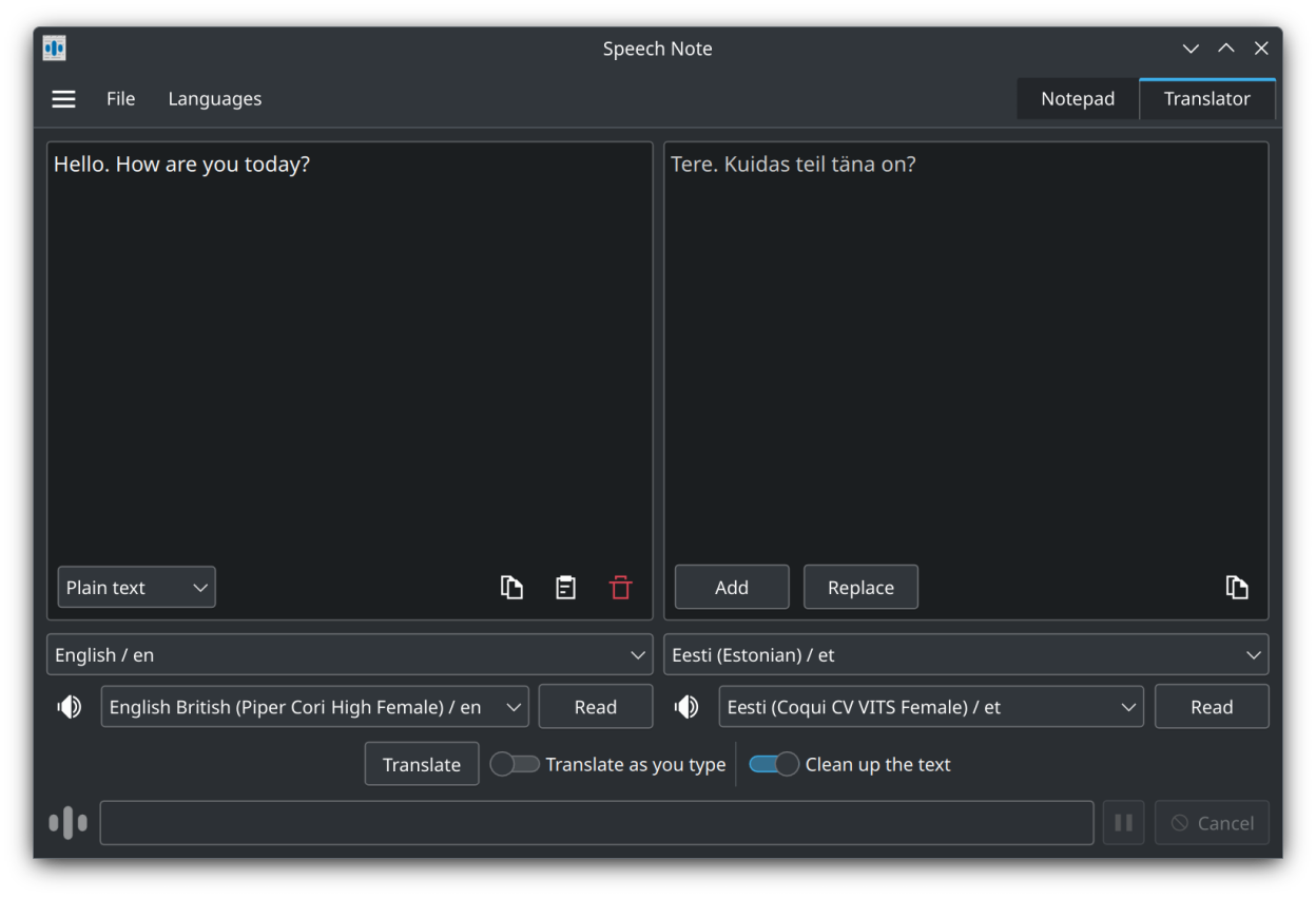 Translator mode (dark theme)
