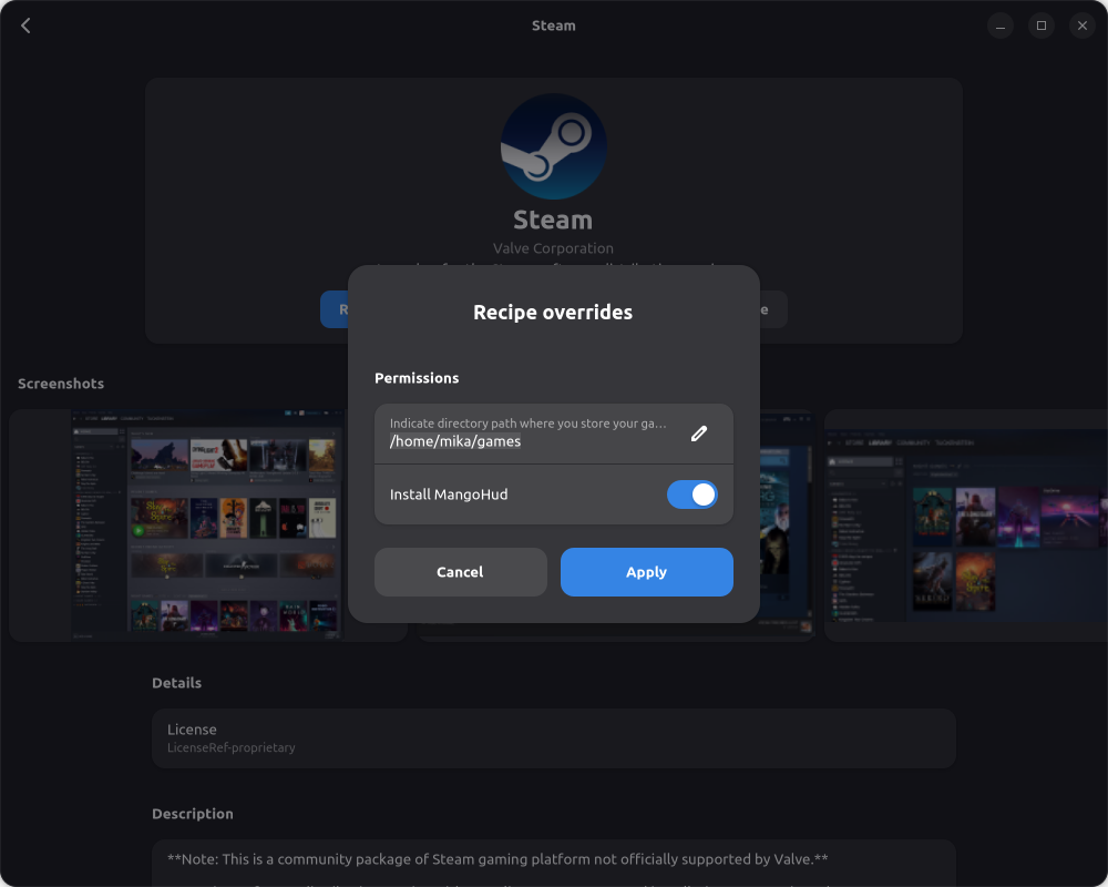 Override application page