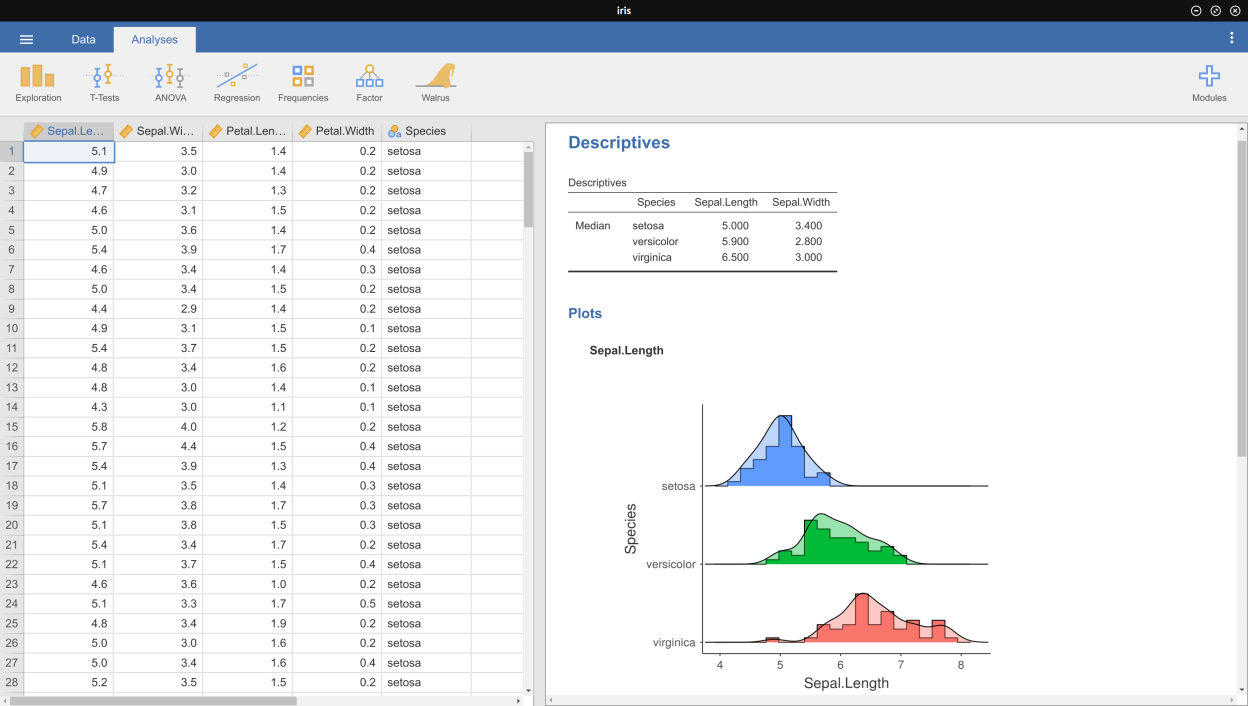 Descriptive statistics in jamovi