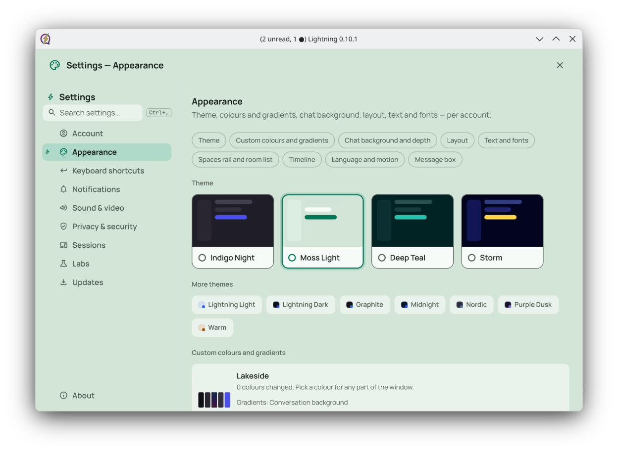 Building a custom theme with a gradient conversation background