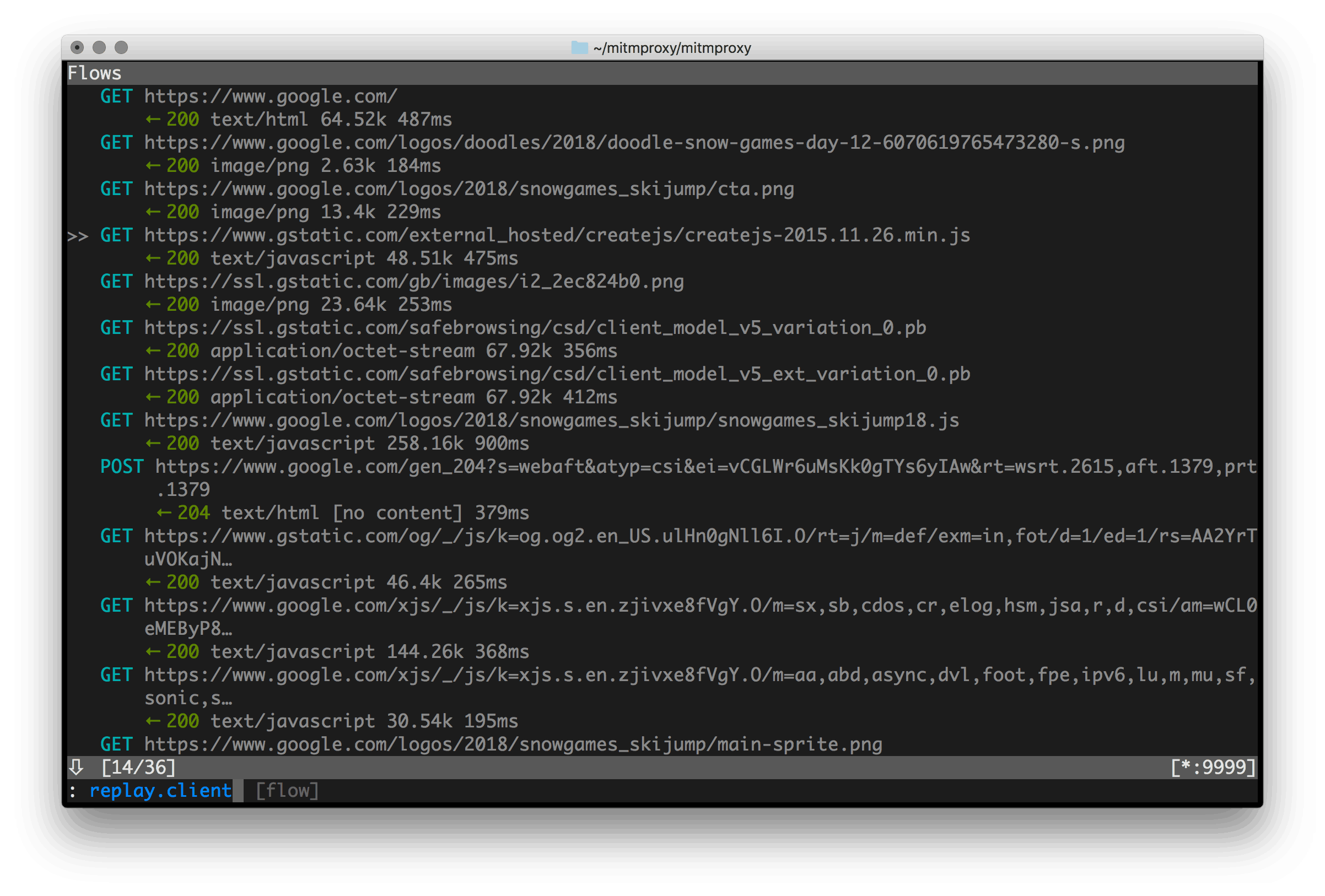 Screenshot 1 of mitmproxy