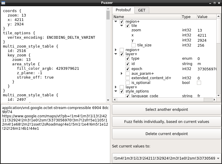 pbtk: Fuzzer screen with Protobuf response