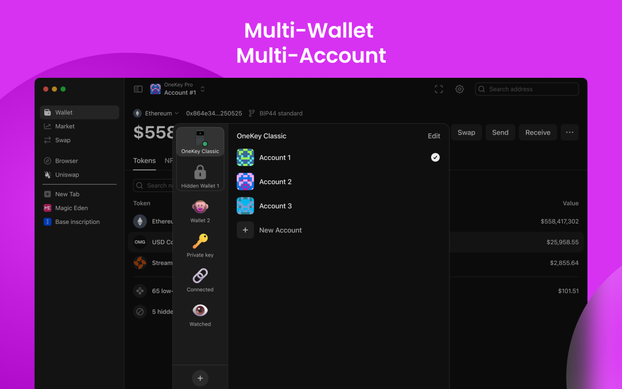 Wallet and account selection on macOS