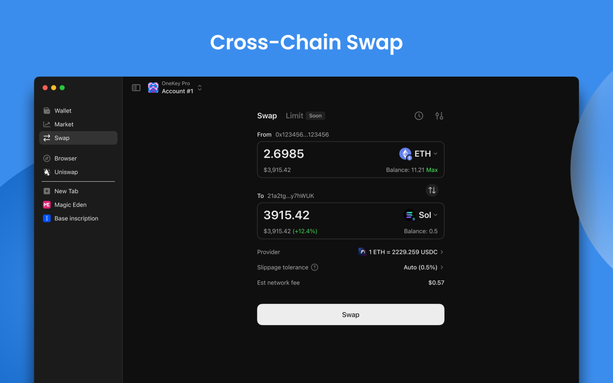 Cross-chain swap interface on macOS